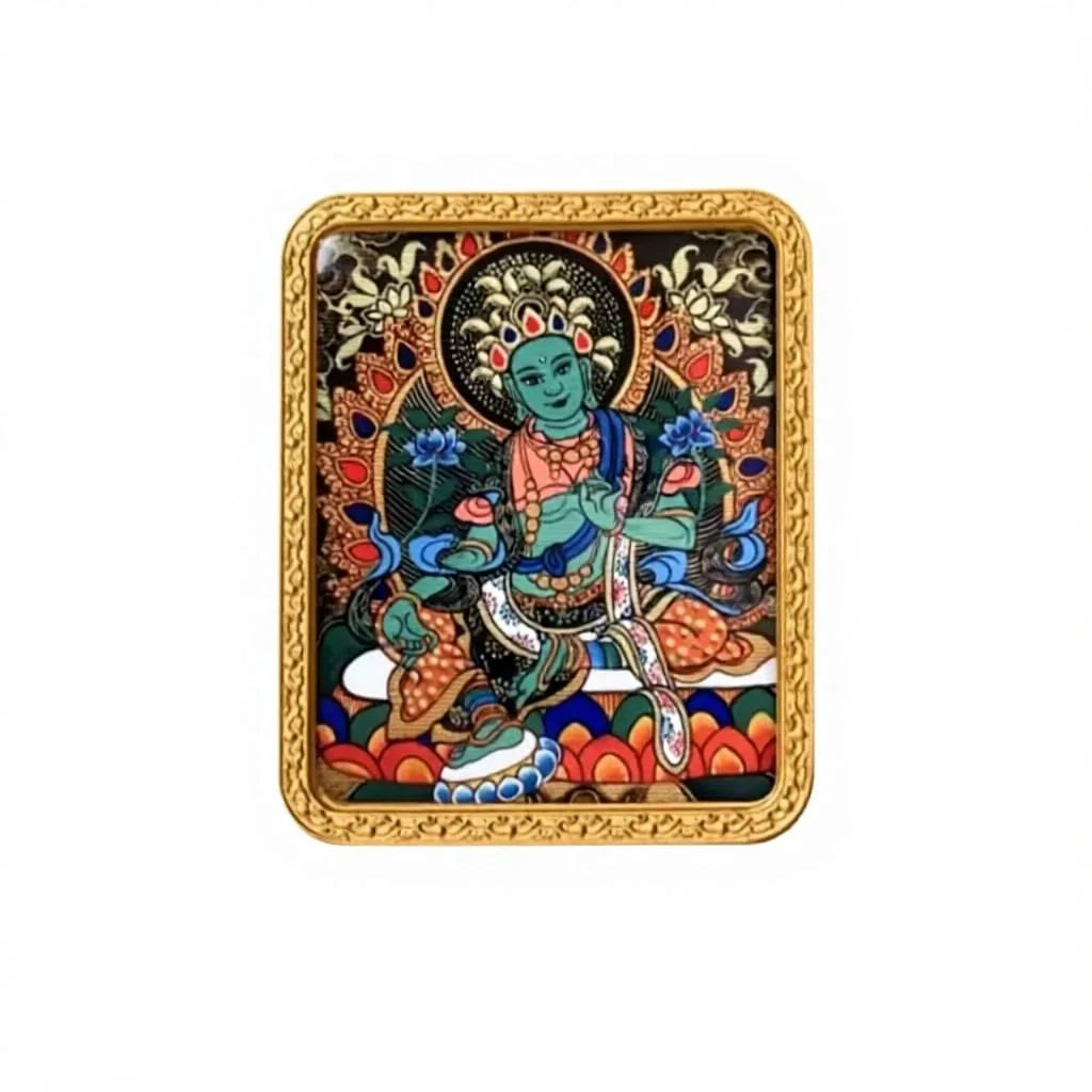 Hand-Painted Tibetan Miniature Art Pendant — Green Tara