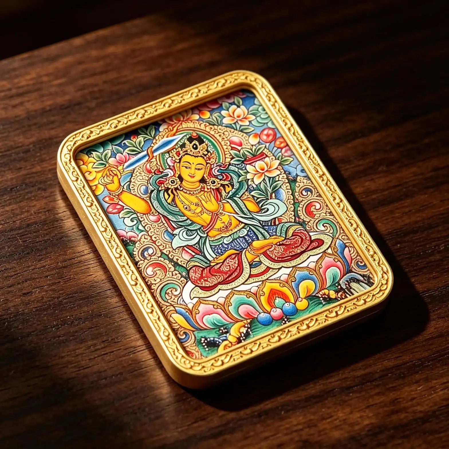 Hand-Painted Tibetan Miniature Art Pendant — Manjushri