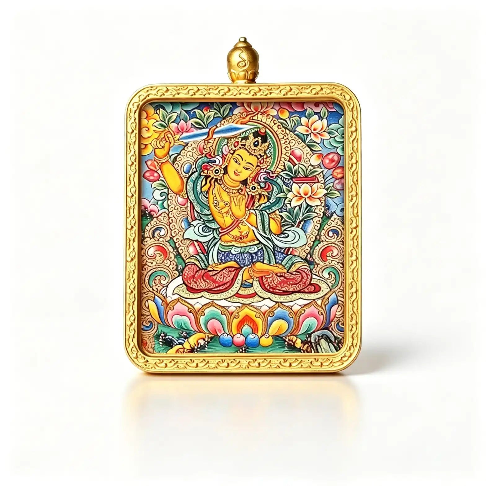 Hand-Painted Tibetan Miniature Art Pendant — Manjushri