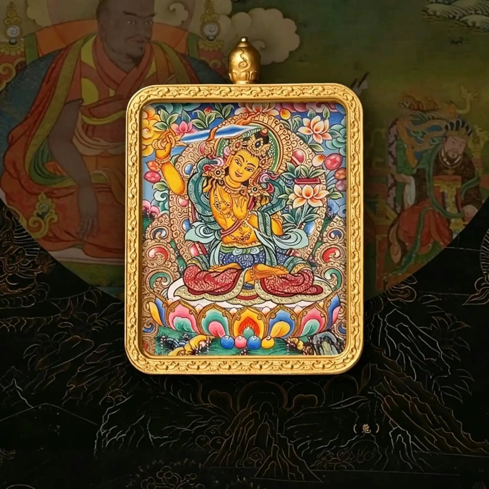 Hand-Painted Tibetan Miniature Art Pendant — Manjushri