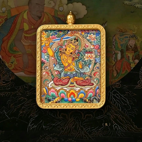Hand-Painted Tibetan Miniature Art Pendant — Manjushri