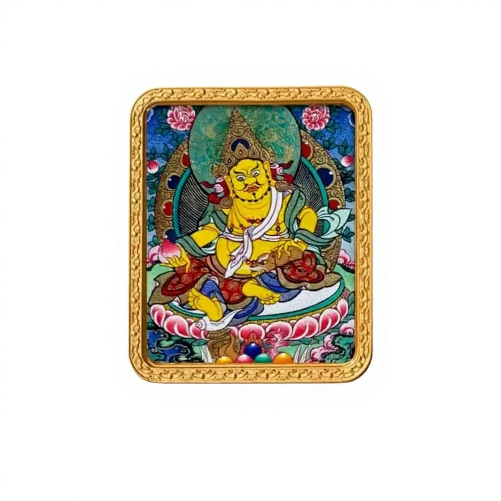 Hand-Painted Tibetan Miniature Art Pendant — Yellow Jambhala