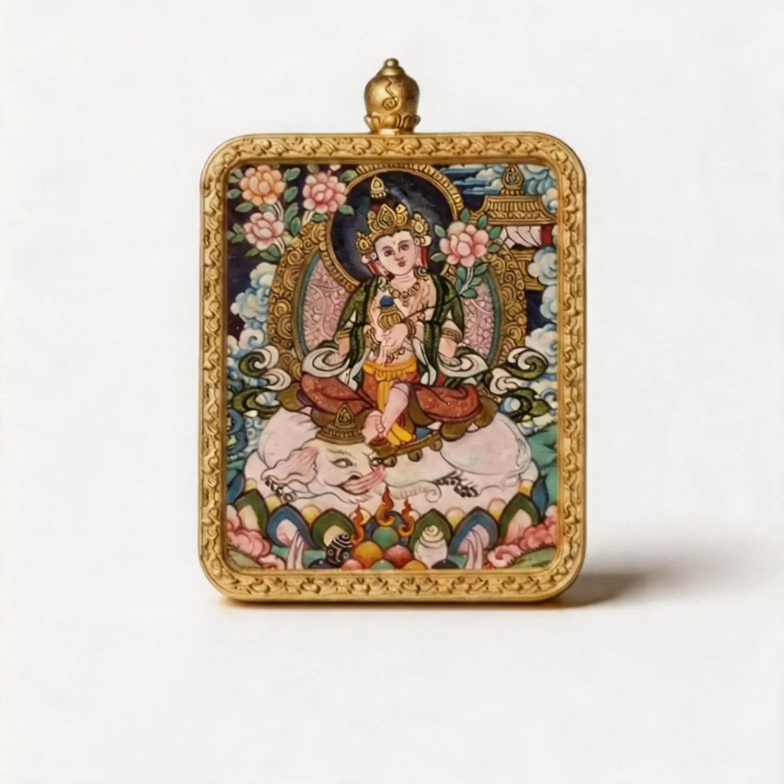 Hand-Painted Tibetan Miniature Art Pendant — Samantabhadra