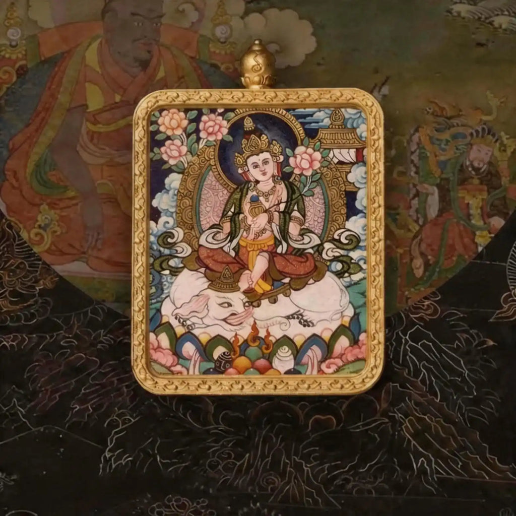 Hand-Painted Tibetan Miniature Art Pendant — Samantabhadra