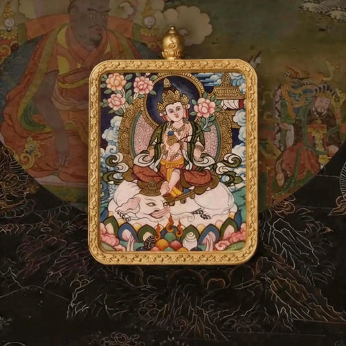 Hand-Painted Tibetan Miniature Art Pendant — Samantabhadra